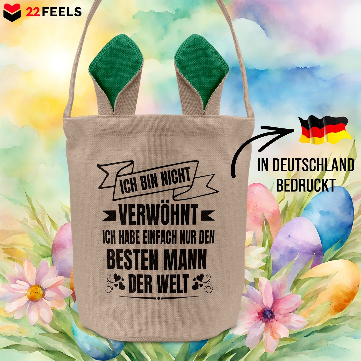 22Feels® Ehefrau Osterkorb mit Henkel Ostergeschenk Tragetasche Ostern Deko Osternest Körbchen Hasenohren (Beige/Grün)-Ostern Tragetasche-22Feels