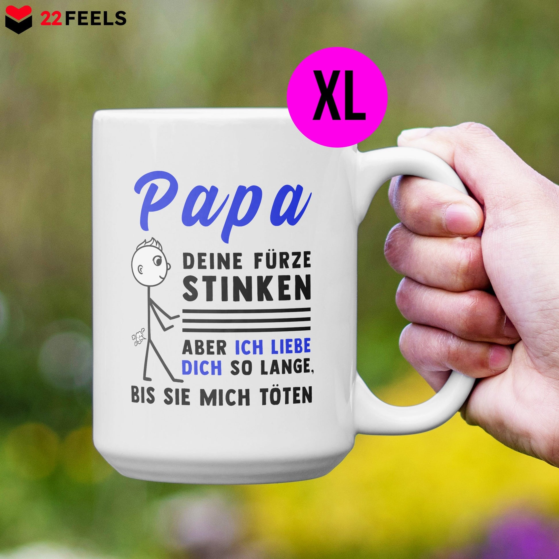 22Feels® ORIGINAL XL Tasse - Vater Geschenk - Spruch: Papa, Deine Fürze Stinken (Weiss, 440ml)-Weisse XL Tasse 440ml-22Feels