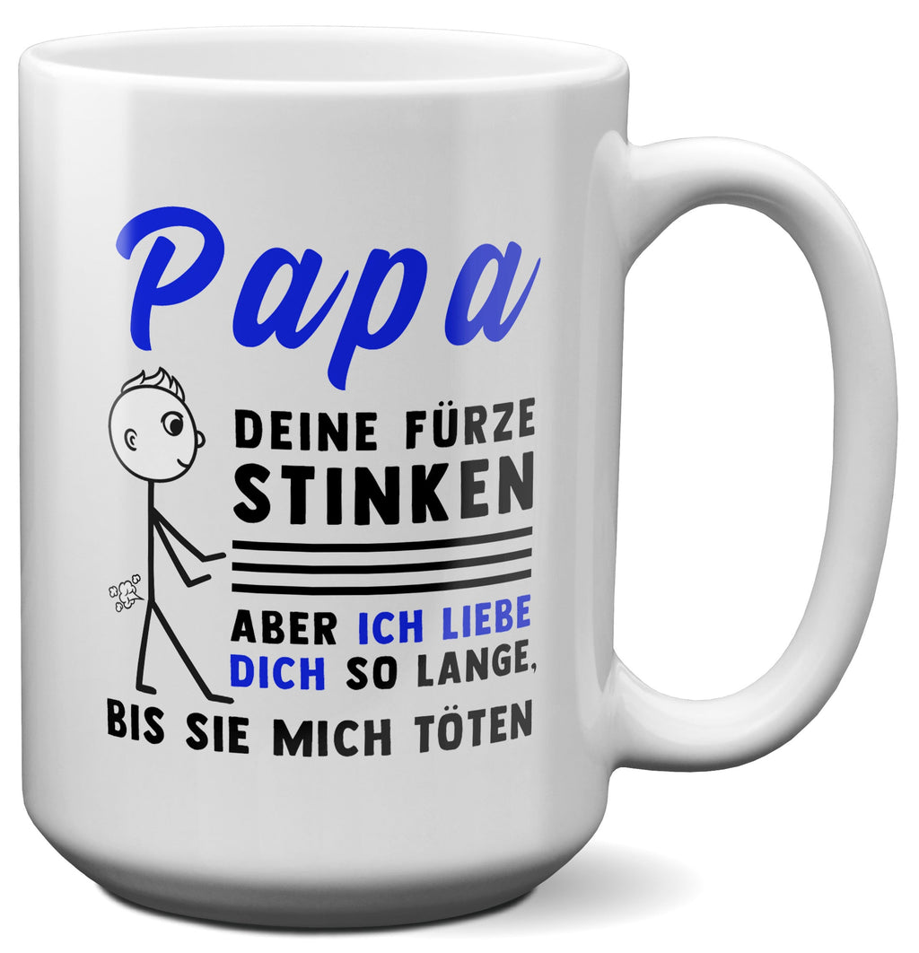 22Feels® ORIGINAL XL Tasse - Vater Geschenk - Spruch: Papa, Deine Fürze Stinken (Weiss, 440ml)-Weisse XL Tasse 440ml-22Feels