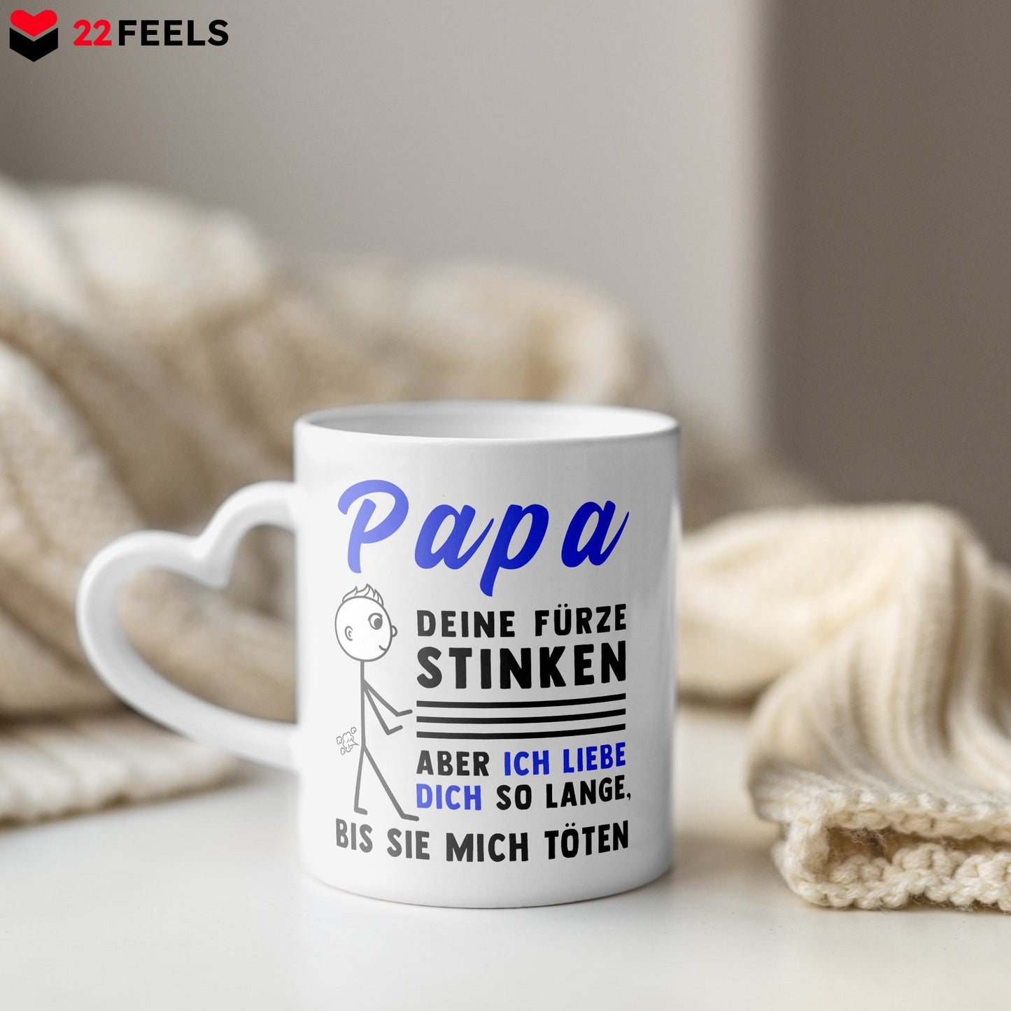 22Feels® Geschenk für Papas - Tasse mit Spruch (Herzhenkel, Weiss, 320ml)-Tasse Weiss Herzhenkel 320ml-22Feels