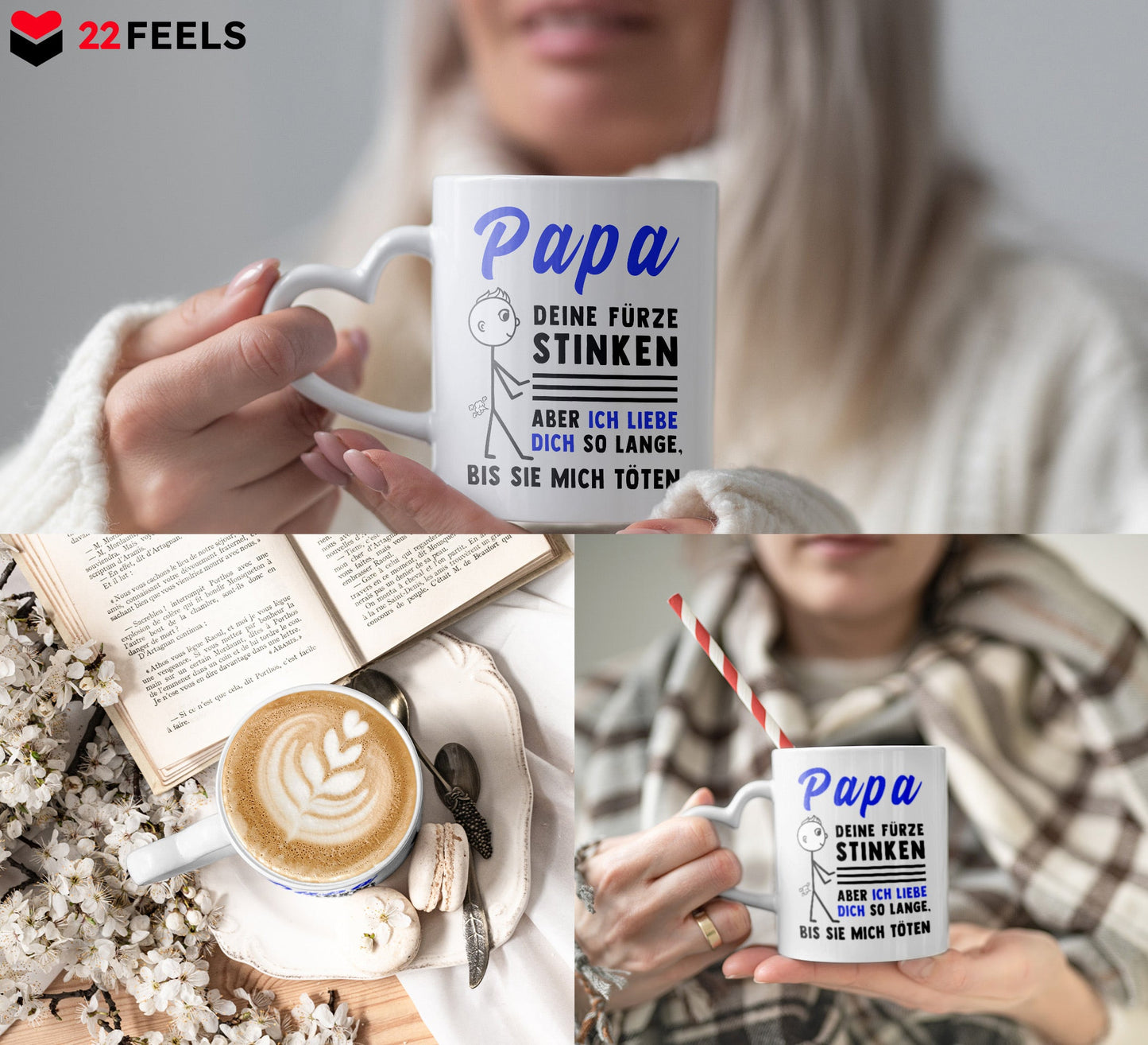 22Feels® Geschenk für Papas - Tasse mit Spruch (Herzhenkel, Weiss, 320ml)-Tasse Weiss Herzhenkel 320ml-22Feels