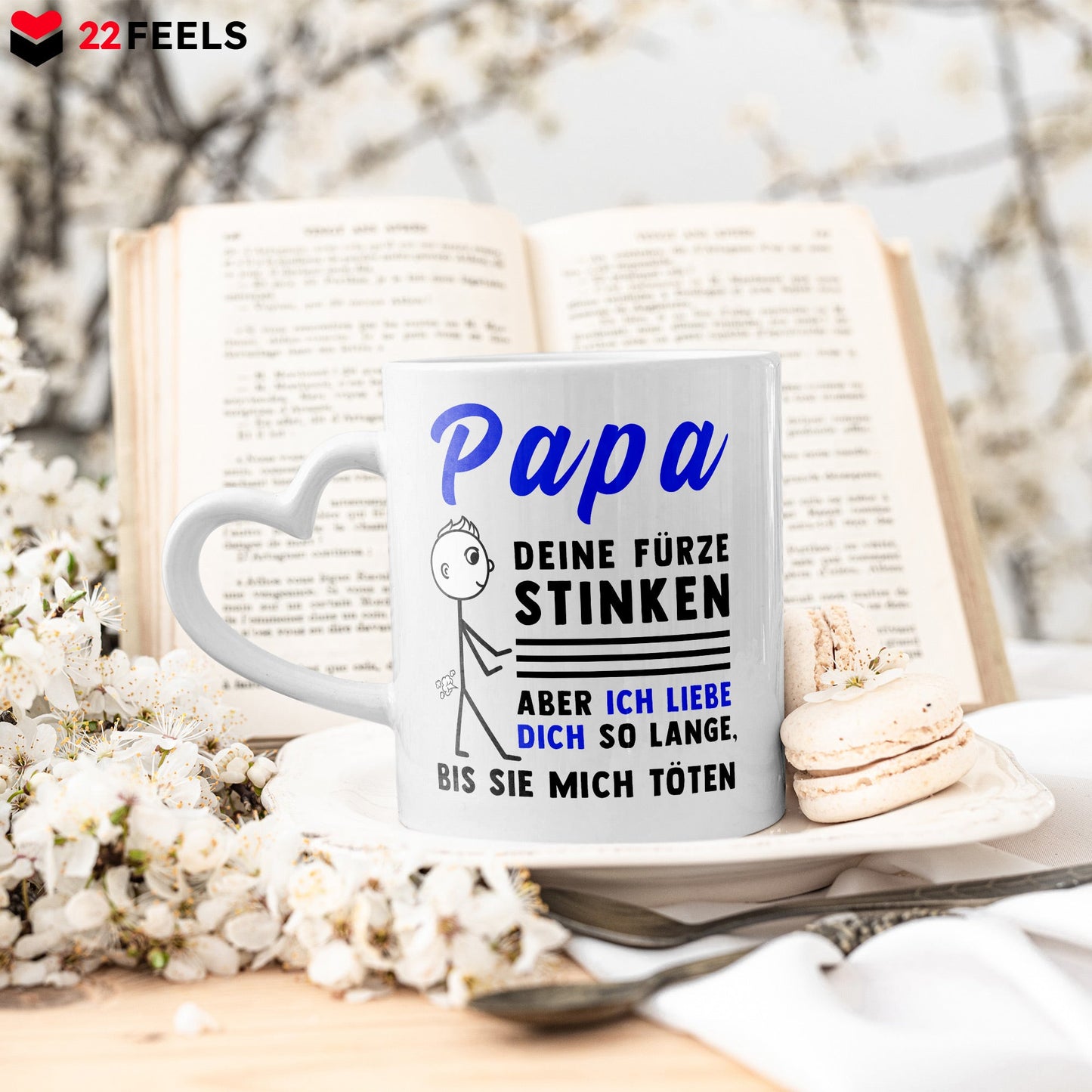 22Feels® Geschenk für Papas - Tasse mit Spruch (Herzhenkel, Weiss, 320ml)-Tasse Weiss Herzhenkel 320ml-22Feels