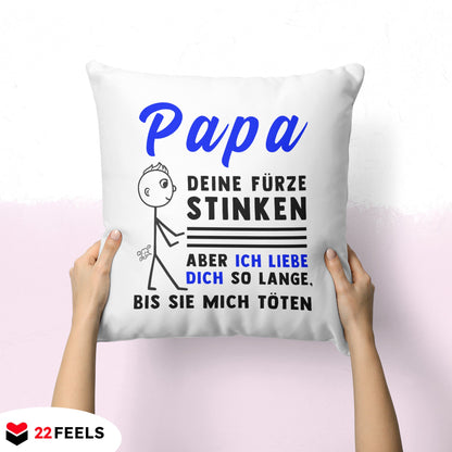 22Feels® ORIGINAL Kissen - Vater Geschenk - Spruch: Papa, Deine Fürze Stinken (Weiss, 40x40cm)-Kissen Weiss 40x40-22Feels