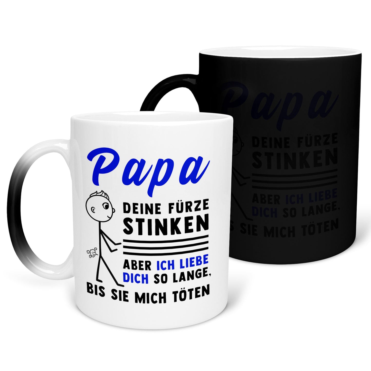 22Feels® ORIGINAL Zaubertasse - Vater Geschenk - Spruch: Papa, Deine Fürze Stinken (Matt-Schwarz und Weiss, 320ml)-Farbwechsel Tasse Matt 320ml-22Feels
