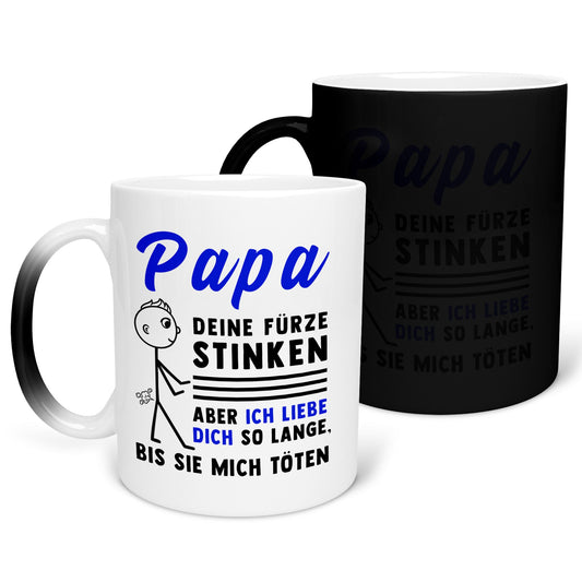 22Feels® ORIGINAL Zaubertasse - Vater Geschenk - Spruch: Papa, Deine Fürze Stinken (Matt-Schwarz und Weiss, 320ml)-Farbwechsel Tasse Matt 320ml-22Feels