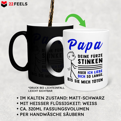 22Feels® ORIGINAL Zaubertasse - Vater Geschenk - Spruch: Papa, Deine Fürze Stinken (Matt-Schwarz und Weiss, 320ml)-Farbwechsel Tasse Matt 320ml-22Feels