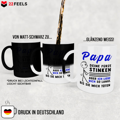 22Feels® ORIGINAL Zaubertasse - Vater Geschenk - Spruch: Papa, Deine Fürze Stinken (Matt-Schwarz und Weiss, 320ml)-Farbwechsel Tasse Matt 320ml-22Feels
