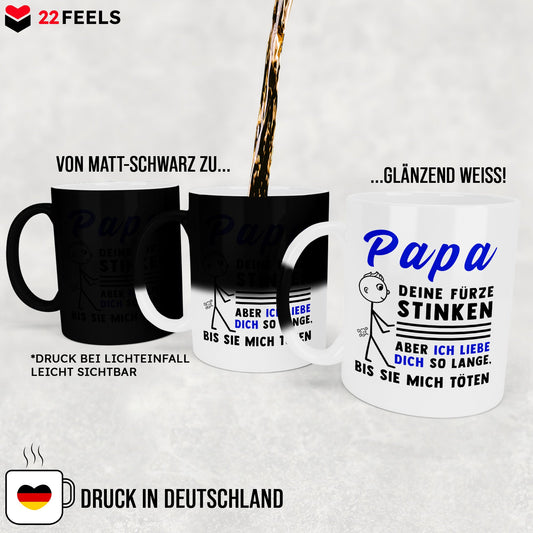 22Feels® ORIGINAL Zaubertasse - Vater Geschenk - Spruch: Papa, Deine Fürze Stinken (Matt-Schwarz und Weiss, 320ml)-Farbwechsel Tasse Matt 320ml-22Feels