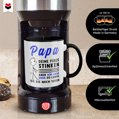 22Feels® ORIGINAL Tasse - Vater Geschenk - Spruch: Papa, Deine Fürze Stinken (Weiss-Schwarz, 320ml)-TwoTone Tasse Weiss-Schwarz 320ml-22Feels