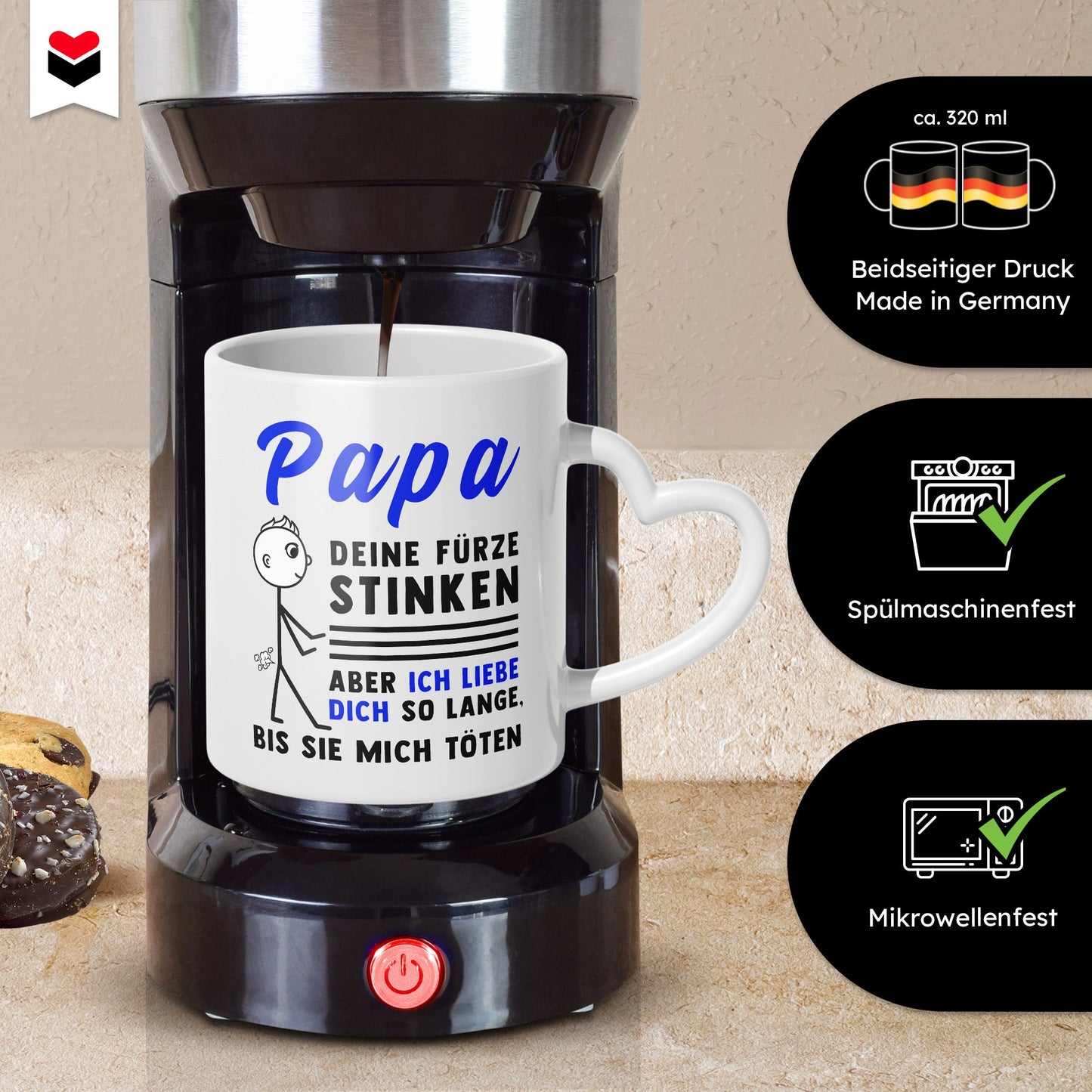 22Feels® Geschenk für Papas - Tasse mit Spruch (Herzhenkel, Weiss, 320ml)-Tasse Weiss Herzhenkel 320ml-22Feels