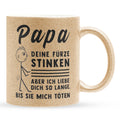 22Feels® ORIGINAL Glitzertasse - Vater Geschenk - Spruch: Papa, Deine Fürze Stinken (Gold, 320ml)-Glitzertasse Gold 320ml-22Feels