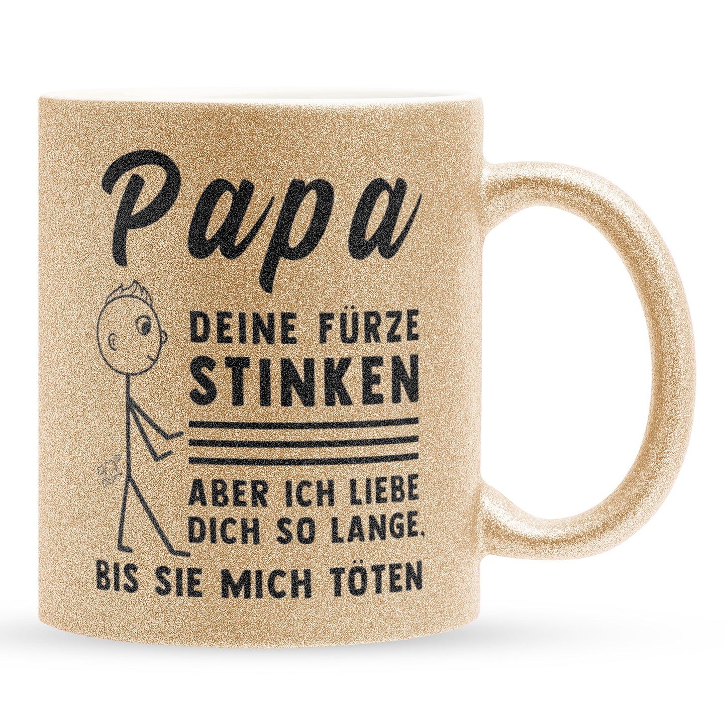 22Feels® ORIGINAL Glitzertasse - Vater Geschenk - Spruch: Papa, Deine Fürze Stinken (Gold, 320ml)-Glitzertasse Gold 320ml-22Feels