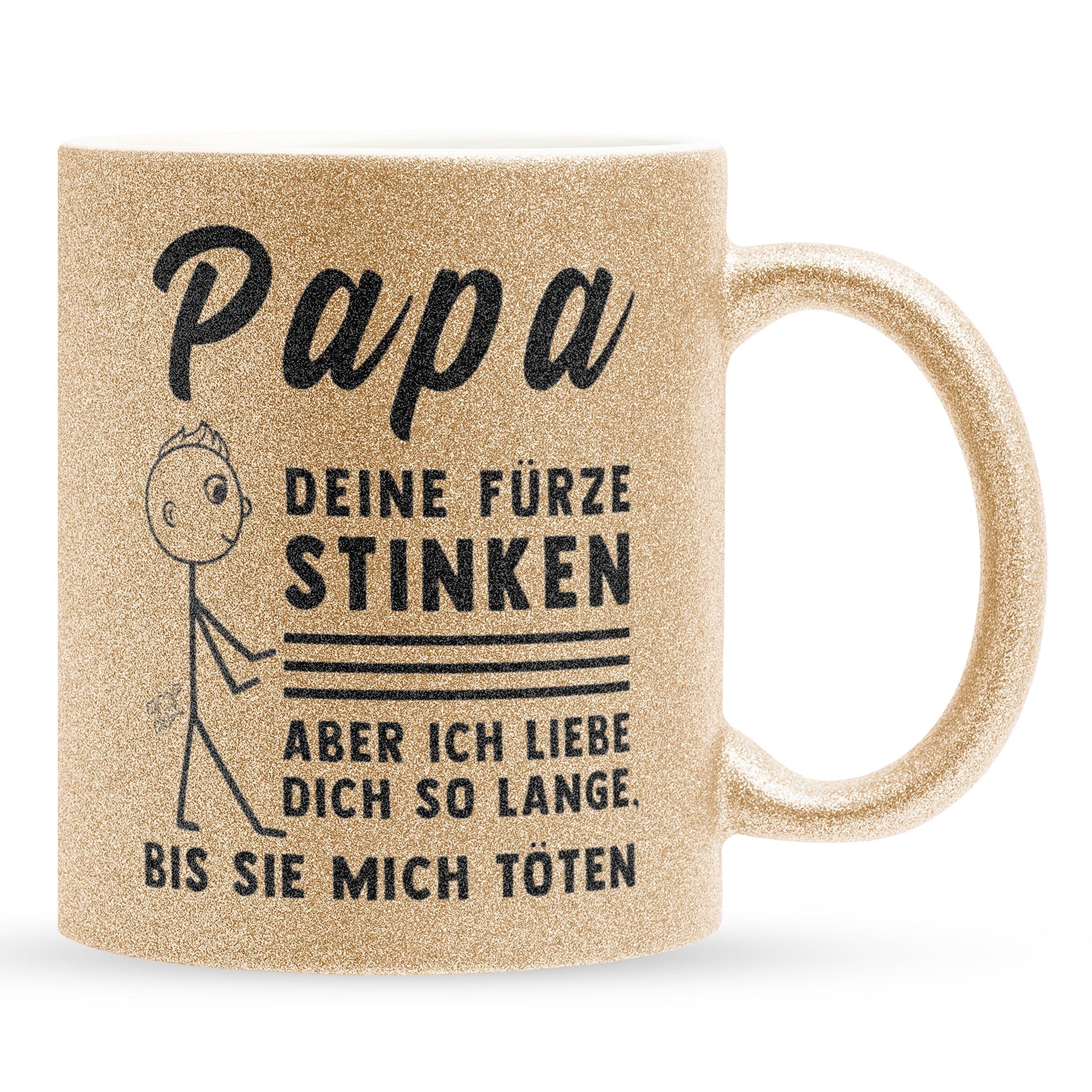 22Feels® ORIGINAL Glitzertasse - Vater Geschenk - Spruch: Papa, Deine Fürze Stinken (Gold, 320ml)-Glitzertasse Gold 320ml-22Feels