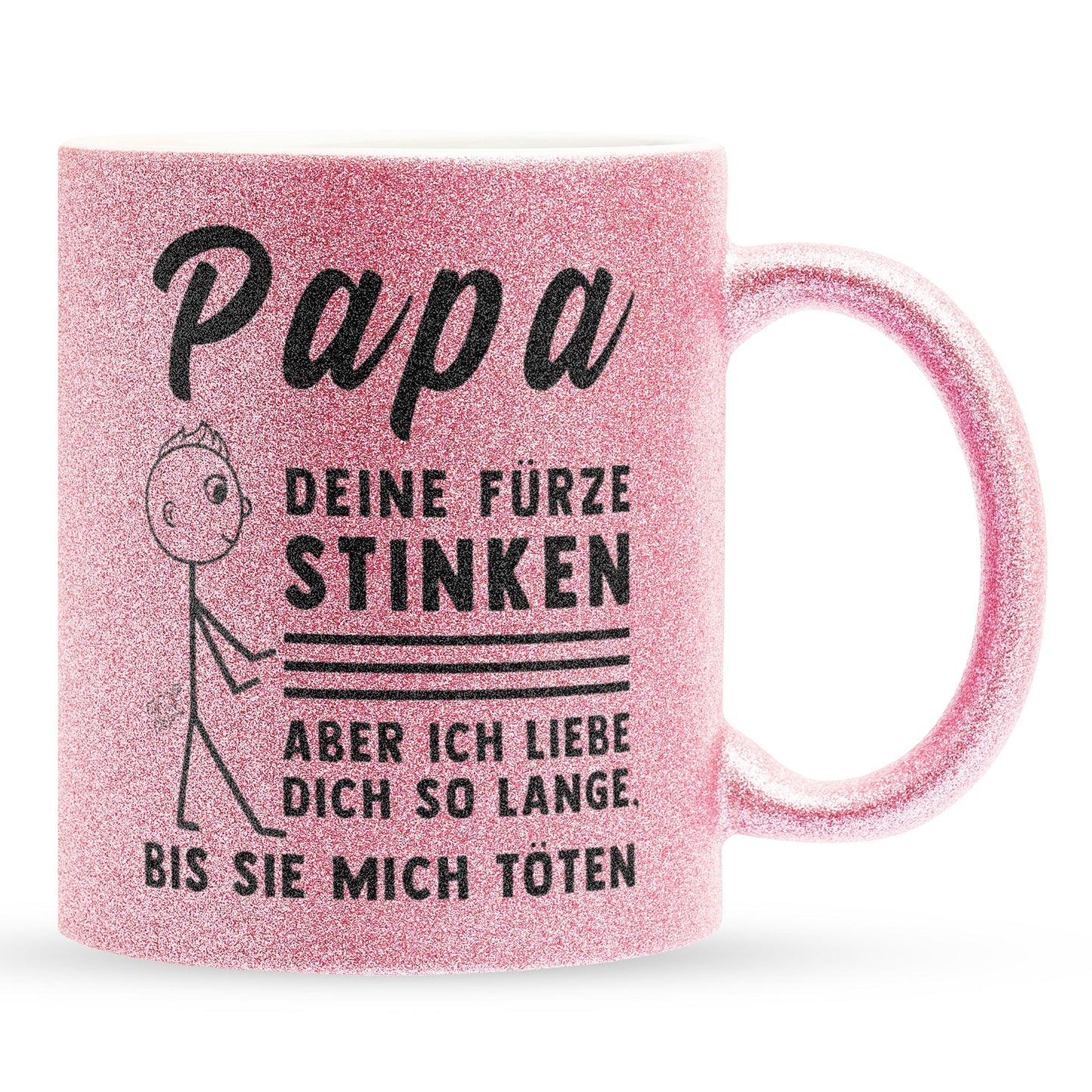 22Feels® ORIGINAL Glitzertasse - Vater Geschenk - Spruch: Papa, Deine Fürze Stinken (Pink, 320ml)-Glitzertasse Pink 320ml-22Feels