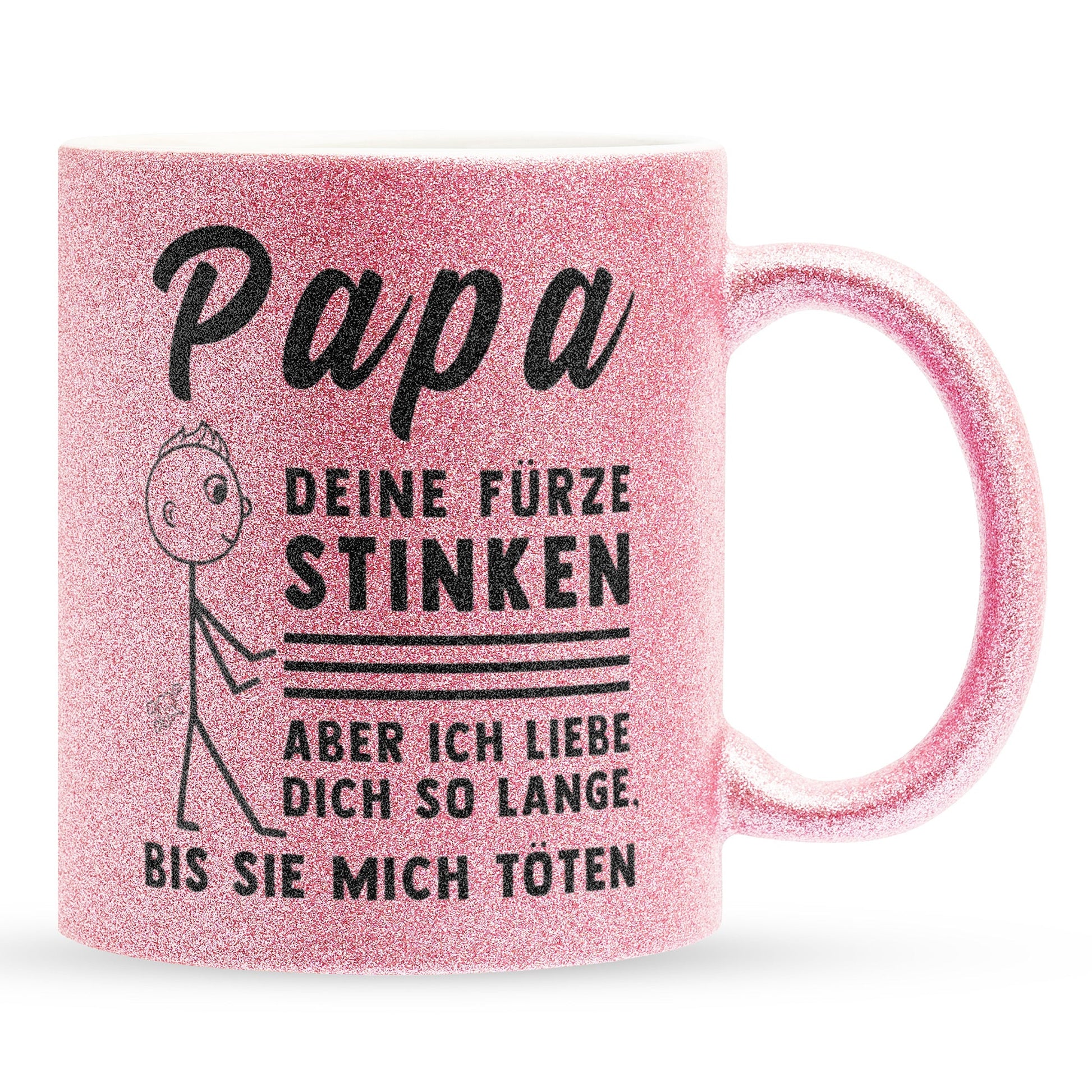 22Feels® ORIGINAL Glitzertasse - Vater Geschenk - Spruch: Papa, Deine Fürze Stinken (Pink, 320ml)-Glitzertasse Pink 320ml-22Feels