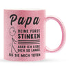 22Feels® ORIGINAL Glitzertasse - Vater Geschenk - Spruch: Papa, Deine Fürze Stinken (Pink, 320ml)-Glitzertasse Pink 320ml-22Feels