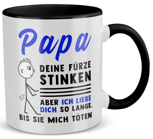 22Feels® ORIGINAL Tasse - Vater Geschenk - Spruch: Papa, Deine Fürze Stinken (Weiss-Schwarz, 320ml)-TwoTone Tasse Weiss-Schwarz 320ml-22Feels