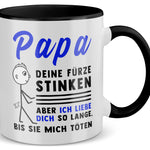 22Feels® ORIGINAL Tasse - Vater Geschenk - Spruch: Papa, Deine Fürze Stinken (Weiss-Schwarz, 320ml)-TwoTone Tasse Weiss-Schwarz 320ml-22Feels