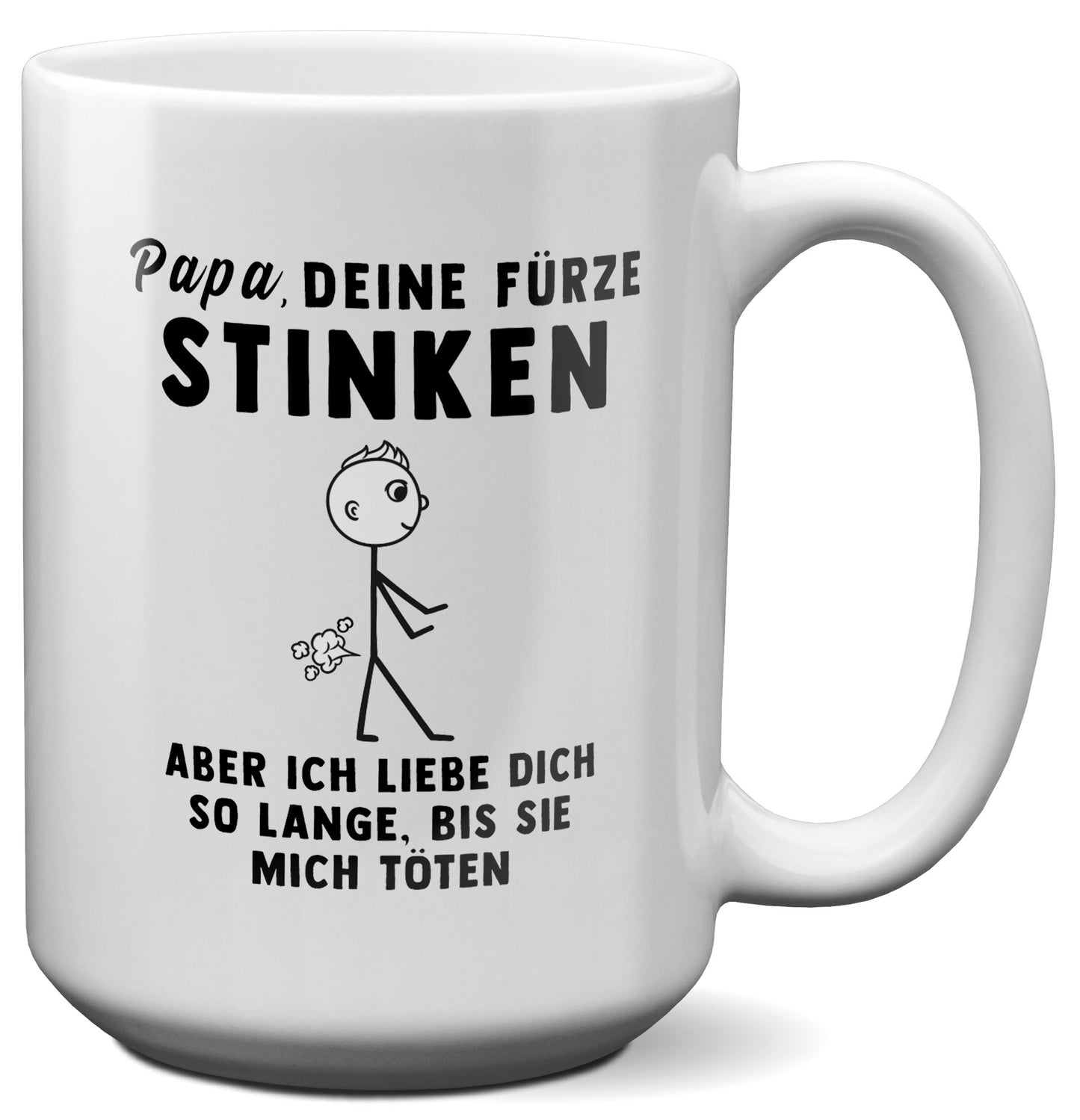 22Feels® ORIGINAL XL Tasse - Vater Geschenk - Spruch: Papa, Deine Fürze Stinken (Weiss, 440ml)-Weisse XL Tasse 440ml-22Feels