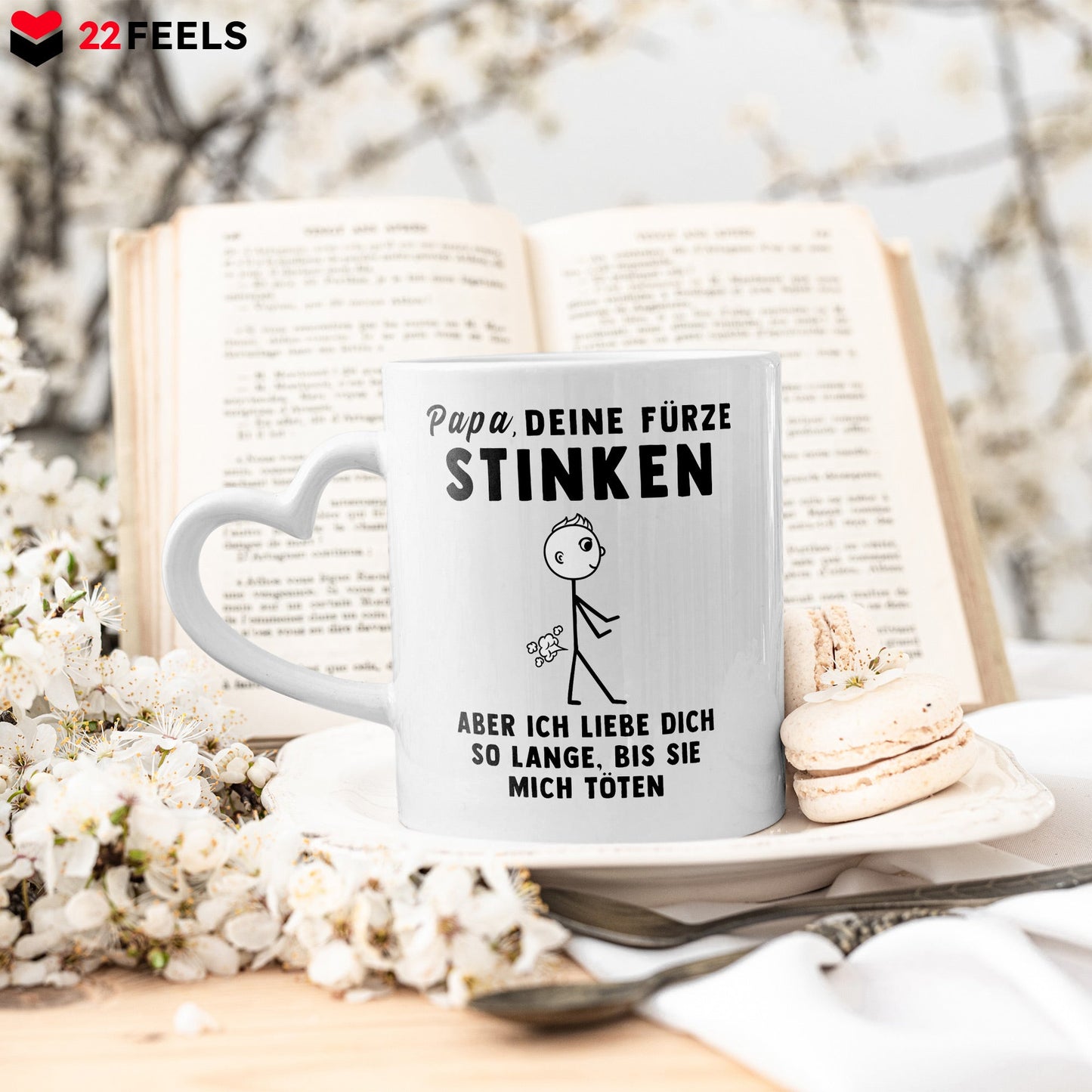 22Feels® Geschenk für Papas - Tasse mit Spruch (Herzhenkel, Weiss, 320ml)-Tasse Weiss Herzhenkel 320ml-22Feels