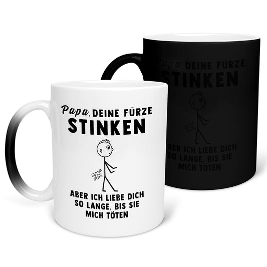 22Feels® ORIGINAL Zaubertasse - Vater Geschenk - Spruch: Papa, Deine Fürze Stinken (Matt-Schwarz und Weiss, 320ml)-Farbwechsel Tasse Matt 320ml-22Feels