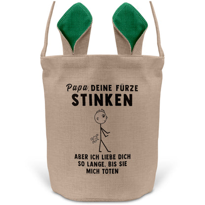 22Feels® Papa Osterkorb Vater mit Henkel Ostergeschenk Tragetasche Ostern Deko Osternest Körbchen Hasenohren (Beige/Grün)-Ostern Tragetasche-22Feels