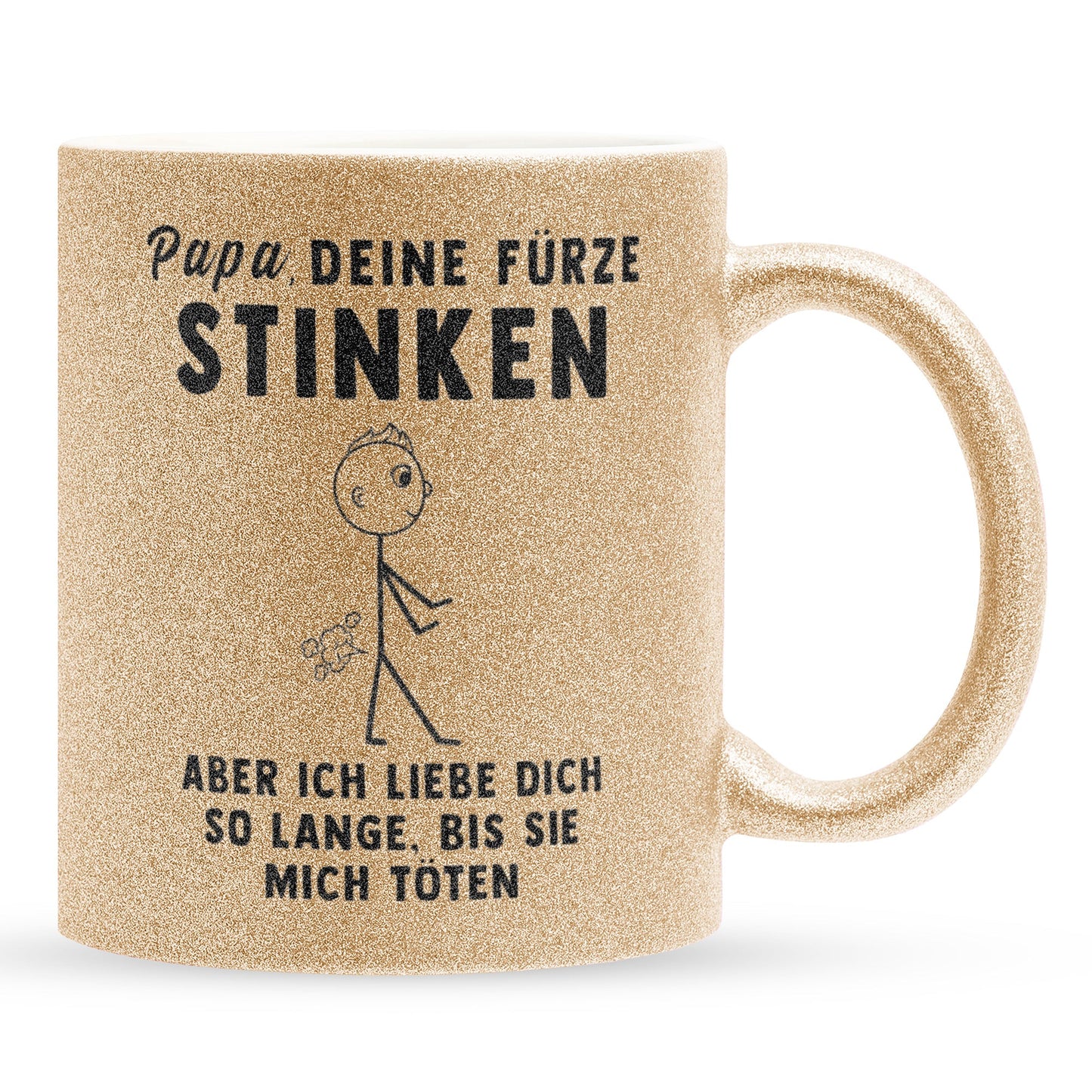 22Feels® ORIGINAL Glitzertasse - Vater Geschenk - Spruch: Papa, Deine Fürze Stinken (Gold, 320ml)-Glitzertasse Gold 320ml-22Feels