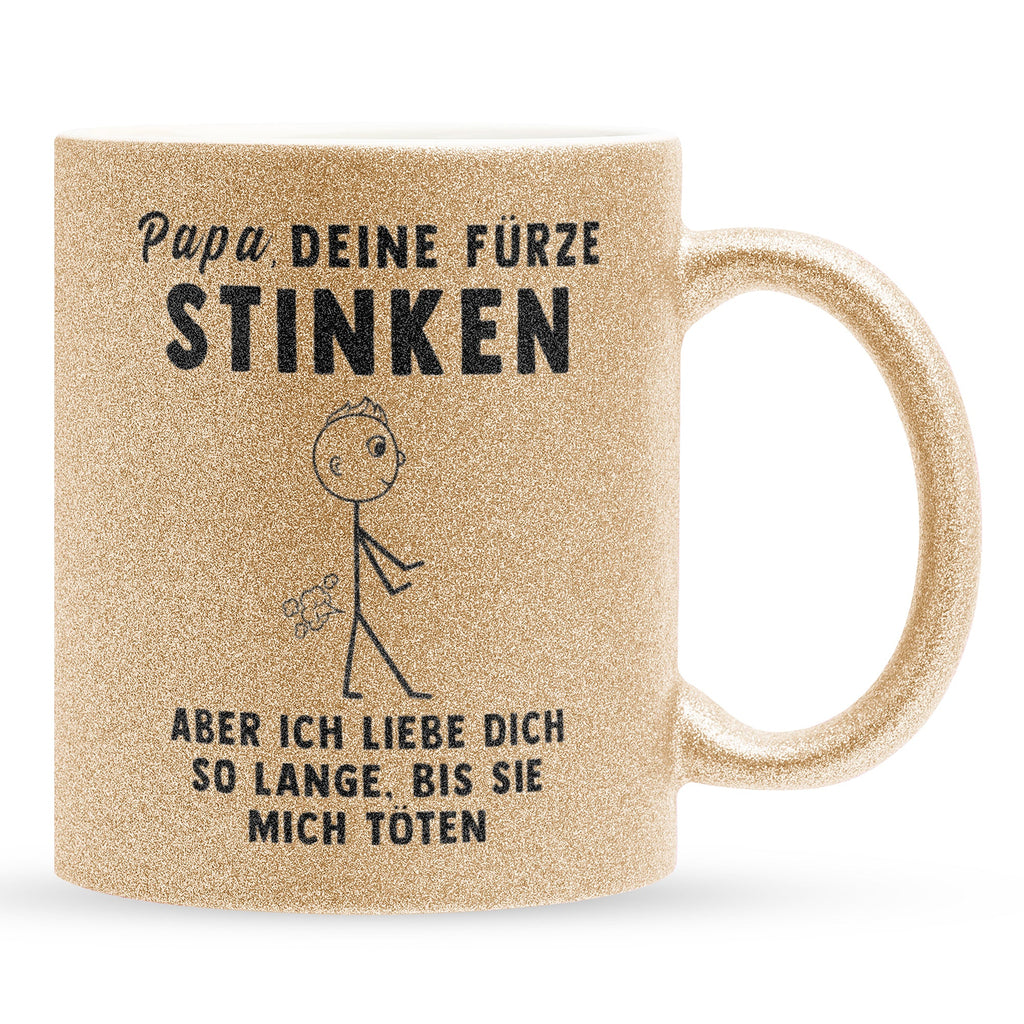 22Feels® ORIGINAL Glitzertasse - Vater Geschenk - Spruch: Papa, Deine Fürze Stinken (Gold, 320ml)-Glitzertasse Gold 320ml-22Feels