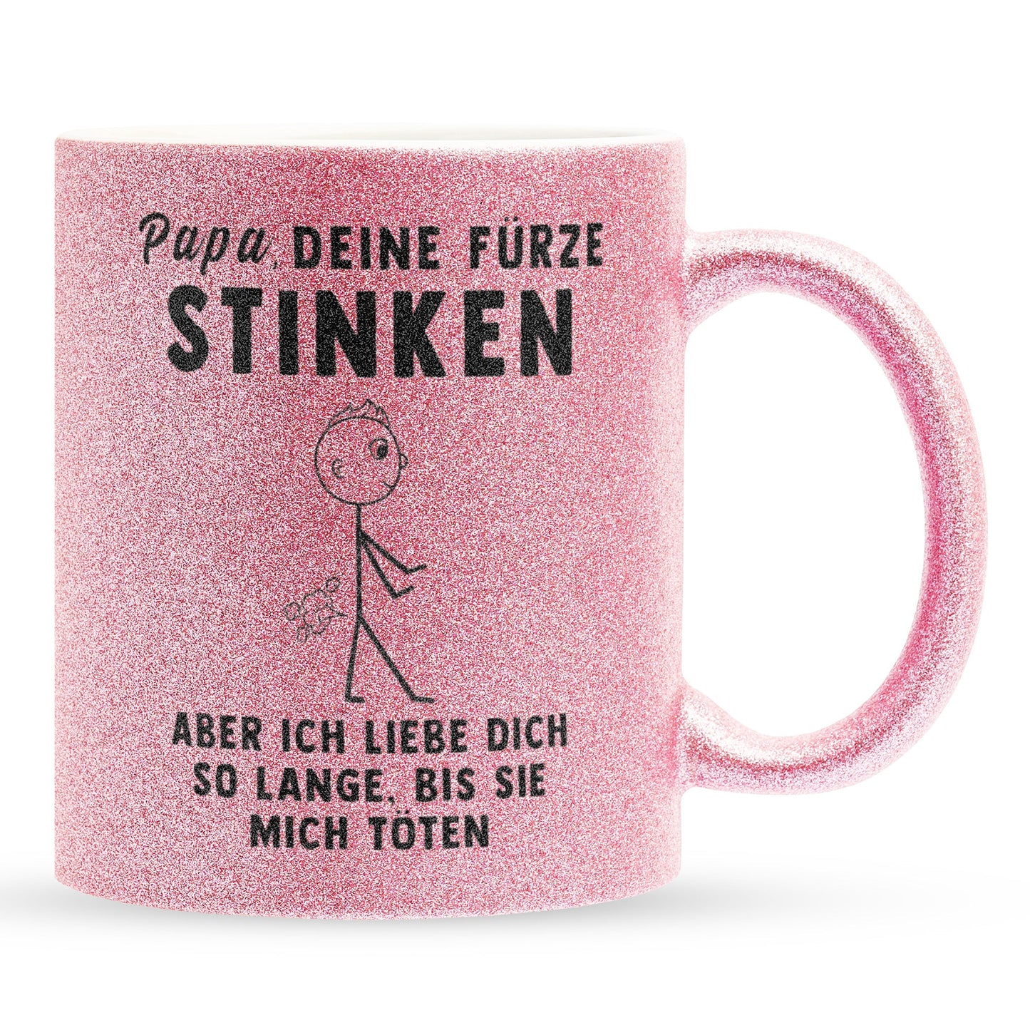 22Feels® ORIGINAL Glitzertasse - Vater Geschenk - Spruch: Papa, Deine Fürze Stinken (Pink, 320ml)-Glitzertasse Pink 320ml-22Feels
