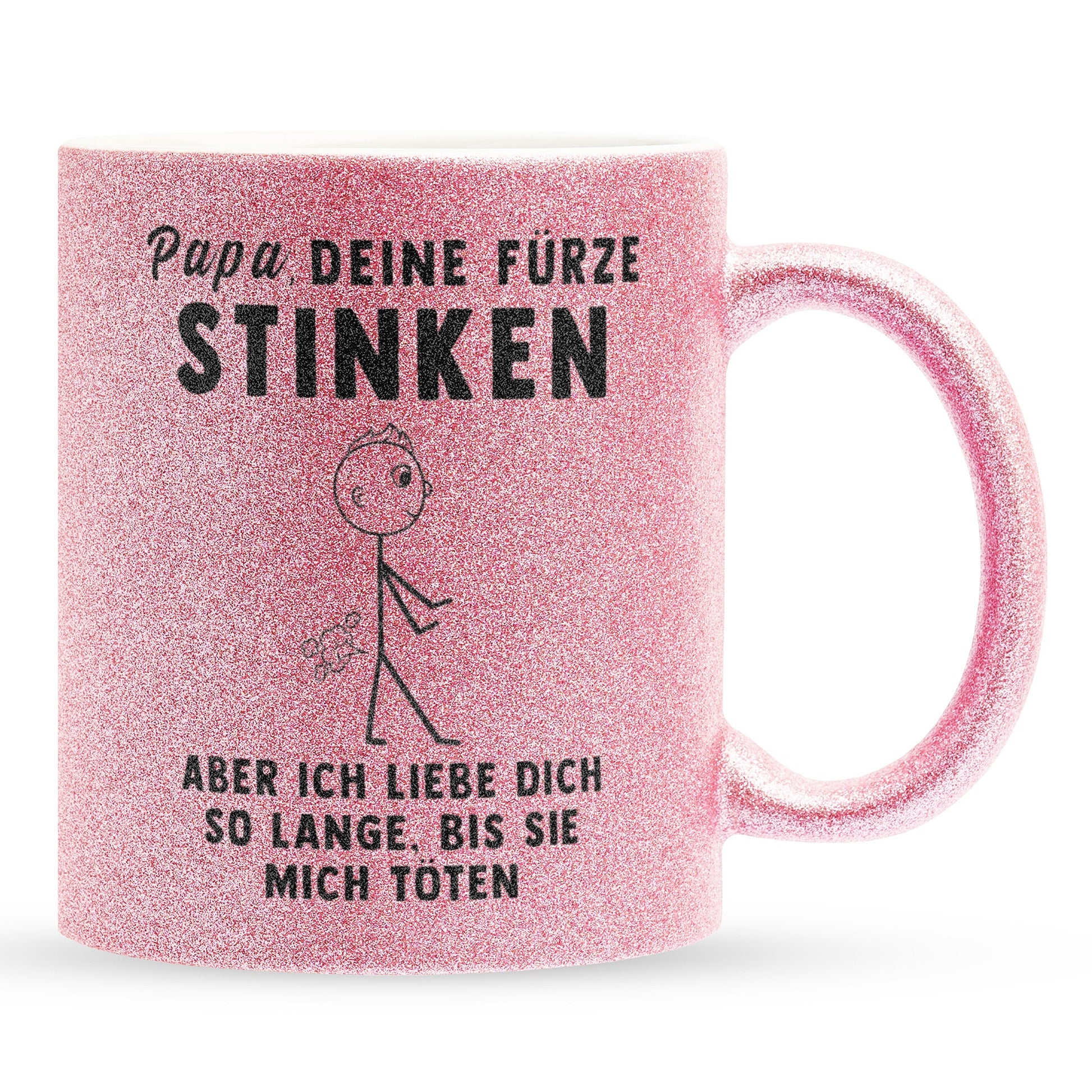 22Feels® ORIGINAL Glitzertasse - Vater Geschenk - Spruch: Papa, Deine Fürze Stinken (Pink, 320ml)-Glitzertasse Pink 320ml-22Feels