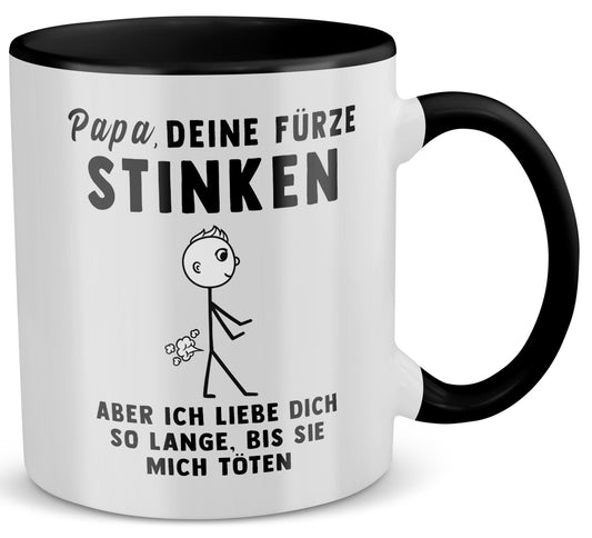 22Feels® ORIGINAL Tasse - Vater Geschenk - Spruch: Papa, Deine Fürze Stinken (Weiss-Schwarz, 320ml)-TwoTone Tasse Weiss-Schwarz 320ml-22Feels