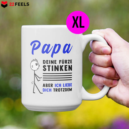22Feels® ORIGINAL XL Tasse - Vater Geschenk - Spruch: Papa, Deine Fürze Stinken (Weiss, 440ml)-Weisse XL Tasse 440ml-22Feels