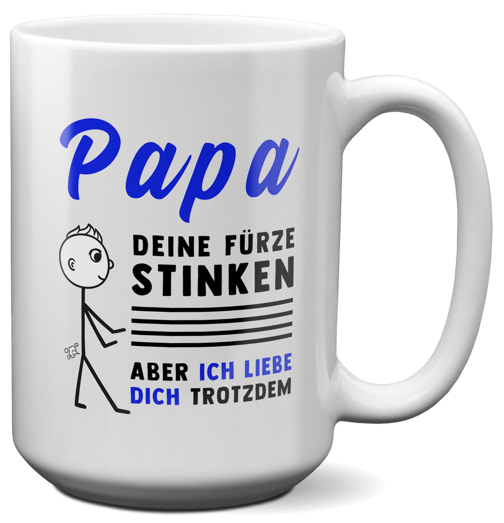 22Feels® ORIGINAL XL Tasse - Vater Geschenk - Spruch: Papa, Deine Fürze Stinken (Weiss, 440ml)-Weisse XL Tasse 440ml-22Feels