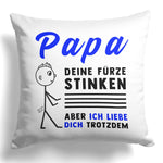 22Feels® ORIGINAL Kissen - Vater Geschenk - Spruch: Papa, Deine Fürze Stinken (Weiss, 40x40cm)-Kissen Weiss 40x40-22Feels