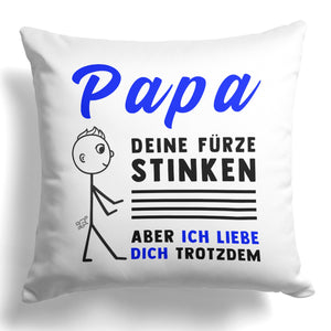 22Feels® ORIGINAL Kissen - Vater Geschenk - Spruch: Papa, Deine Fürze Stinken (Weiss, 40x40cm)-Kissen Weiss 40x40-22Feels