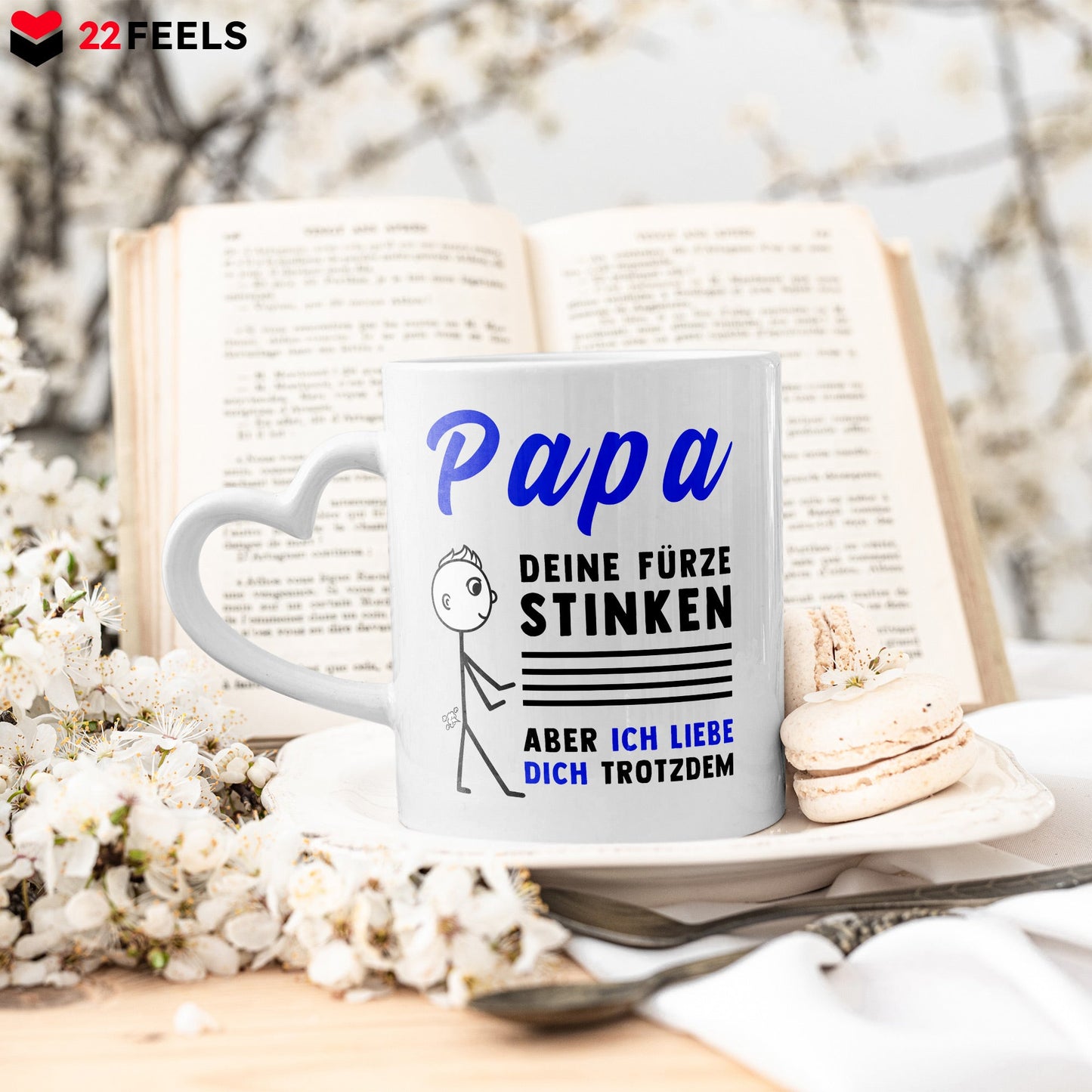 22Feels® Geschenk für Papas - Tasse mit Spruch (Herzhenkel, Weiss, 320ml)-Tasse Weiss Herzhenkel 320ml-22Feels