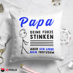 22Feels® ORIGINAL Kissen - Vater Geschenk - Spruch: Papa, Deine Fürze Stinken (Weiss, 40x40cm)-Kissen Weiss 40x40-22Feels