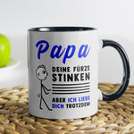 22Feels® ORIGINAL Tasse - Vater Geschenk - Spruch: Papa, Deine Fürze Stinken (Weiss-Schwarz, 320ml)-TwoTone Tasse Weiss-Schwarz 320ml-22Feels