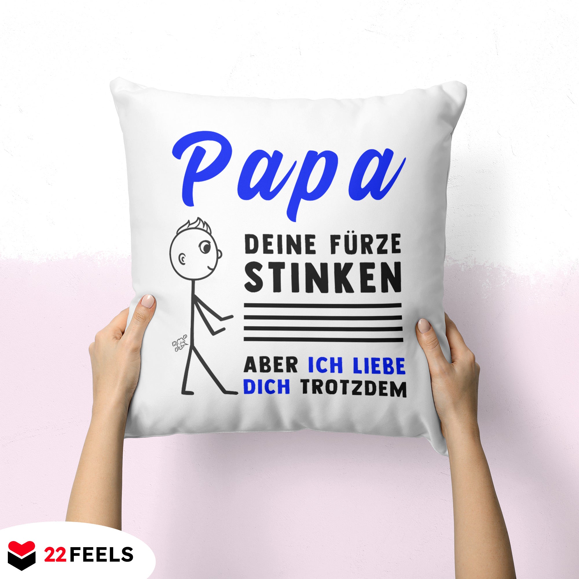 22Feels® ORIGINAL Kissen - Vater Geschenk - Spruch: Papa, Deine Fürze Stinken (Weiss, 40x40cm)-Kissen Weiss 40x40-22Feels