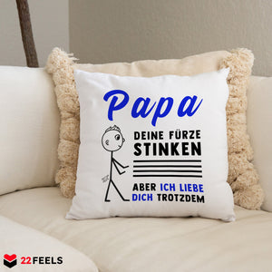 22Feels® ORIGINAL Kissen - Vater Geschenk - Spruch: Papa, Deine Fürze Stinken (Weiss, 40x40cm)-Kissen Weiss 40x40-22Feels