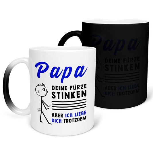 22Feels® ORIGINAL Zaubertasse - Vater Geschenk - Spruch: Papa, Deine Fürze Stinken (Matt-Schwarz und Weiss, 320ml)-Farbwechsel Tasse Matt 320ml-22Feels