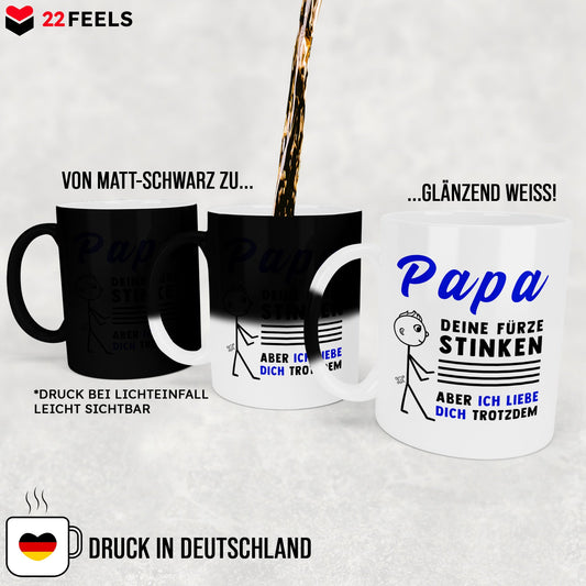 22Feels® ORIGINAL Zaubertasse - Vater Geschenk - Spruch: Papa, Deine Fürze Stinken (Matt-Schwarz und Weiss, 320ml)-Farbwechsel Tasse Matt 320ml-22Feels