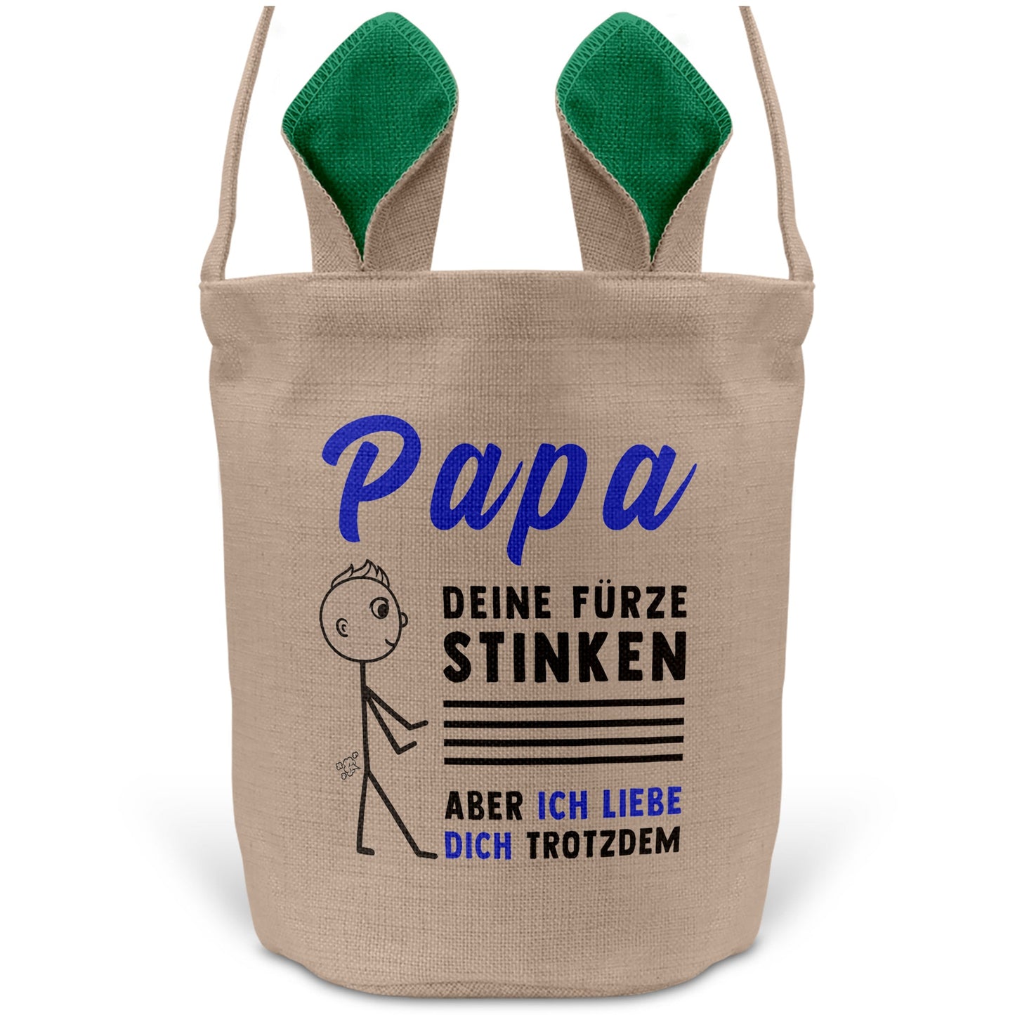 22Feels® Papa Osterkorb Vater mit Henkel Ostergeschenk Tragetasche Ostern Deko Osternest Körbchen Hasenohren (Beige/Grün)-Ostern Tragetasche-22Feels