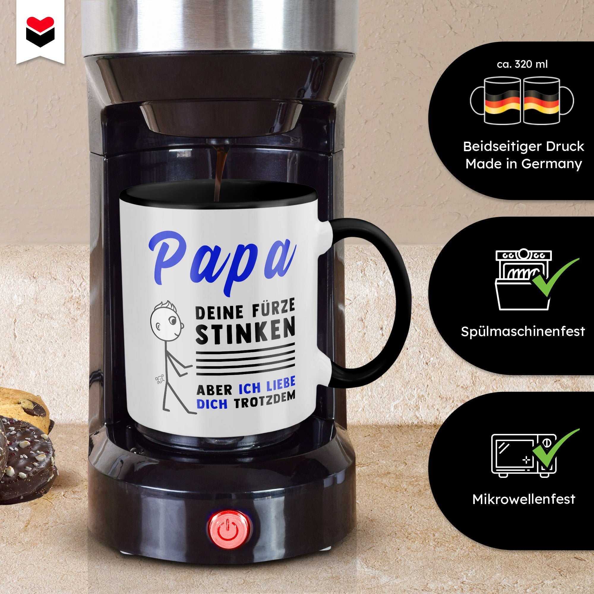22Feels® ORIGINAL Tasse - Vater Geschenk - Spruch: Papa, Deine Fürze Stinken (Weiss-Schwarz, 320ml)-TwoTone Tasse Weiss-Schwarz 320ml-22Feels
