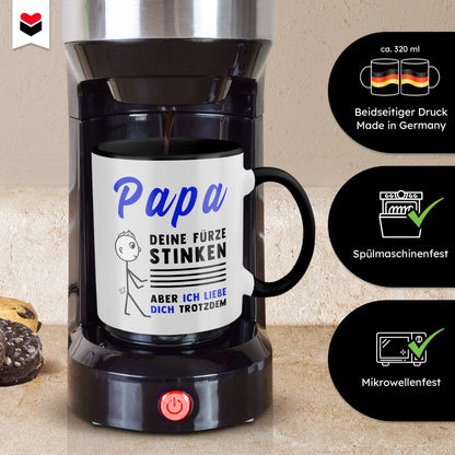 22Feels® ORIGINAL Tasse - Vater Geschenk - Spruch: Papa, Deine Fürze Stinken (Weiss-Schwarz, 320ml)-TwoTone Tasse Weiss-Schwarz 320ml-22Feels