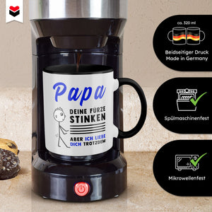 22Feels® ORIGINAL Tasse - Vater Geschenk - Spruch: Papa, Deine Fürze Stinken (Weiss-Schwarz, 320ml)-TwoTone Tasse Weiss-Schwarz 320ml-22Feels