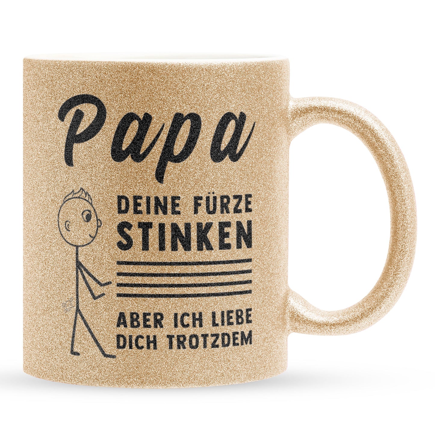 22Feels® ORIGINAL Glitzertasse - Vater Geschenk - Spruch: Papa, Deine Fürze Stinken (Gold, 320ml)-Glitzertasse Gold 320ml-22Feels