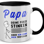 22Feels® ORIGINAL Tasse - Vater Geschenk - Spruch: Papa, Deine Fürze Stinken (Weiss-Schwarz, 320ml)-TwoTone Tasse Weiss-Schwarz 320ml-22Feels