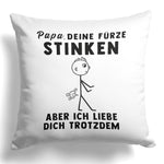 22Feels® ORIGINAL Kissen - Vater Geschenk - Spruch: Papa, Deine Fürze Stinken (Weiss, 40x40cm)-Kissen Weiss 40x40-22Feels