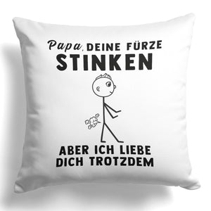 22Feels® ORIGINAL Kissen - Vater Geschenk - Spruch: Papa, Deine Fürze Stinken (Weiss, 40x40cm)-Kissen Weiss 40x40-22Feels
